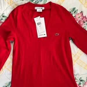 Lacoste Red V-Neck Long Sleeve Shirt